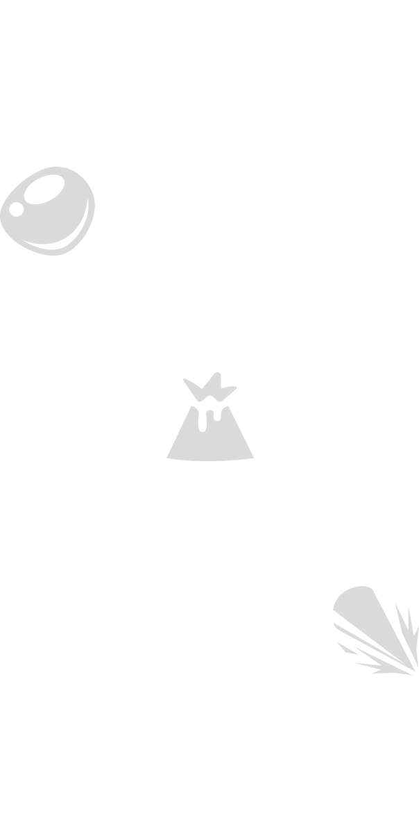 icons of a tumbled obsidian, volcano, and shattering glass